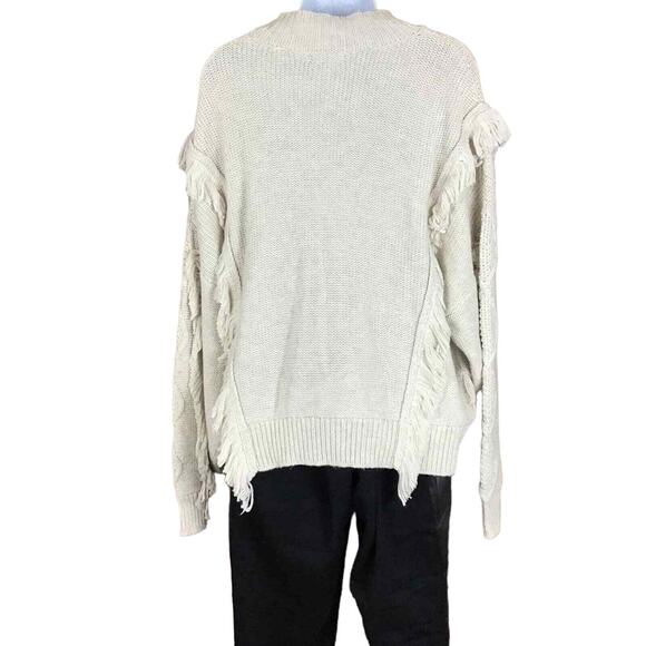 Leith Womens Sweater Small Beige Cream Cable Knit Fringe Mock Neck NWT - Picture 11 of 11